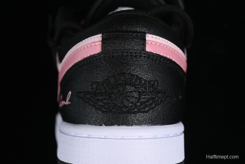 Nike Air Jordan 1 Low AJ1 Retro Basketball Shoes with Black Pink Bow Design - DX4374-008