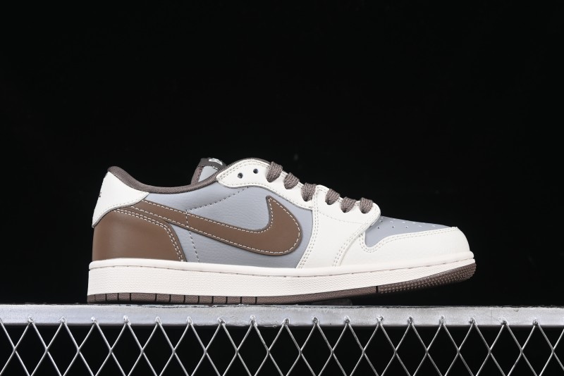 Nike Travis Scott x Fragment Design x Air Jordan 1 Low OG SP AJ1 Bape Collaboration Tea Brown Low-Top Casual Sneakers - BB6511-627