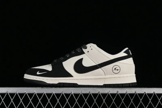 Nike SB Dunk Low Lightning Collaboration - Off White Black Colorway with Mini Swoosh Anniversary Custom Edition Low Top Casual Skate Shoes - XD1688-028