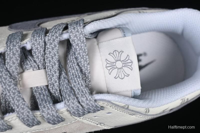 Nike SB Dunk Low Chrome Hearts Collaboration Cross Print Grey Swoosh Anniversary Custom Low-Top Casual Sneakers - DJ2024-064