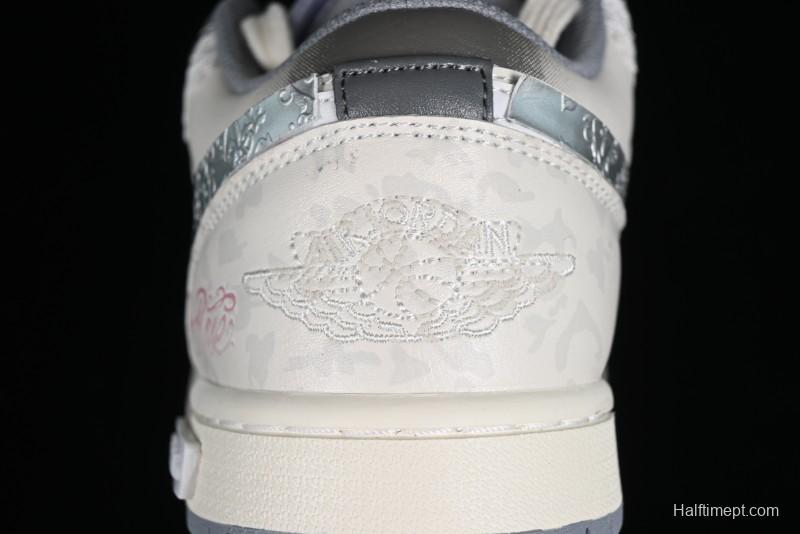 Nike Air Jordan 1 Low AJ1 Panda Prank Modern Gray Floral Low-Top Casual Sneakers - 553560-053