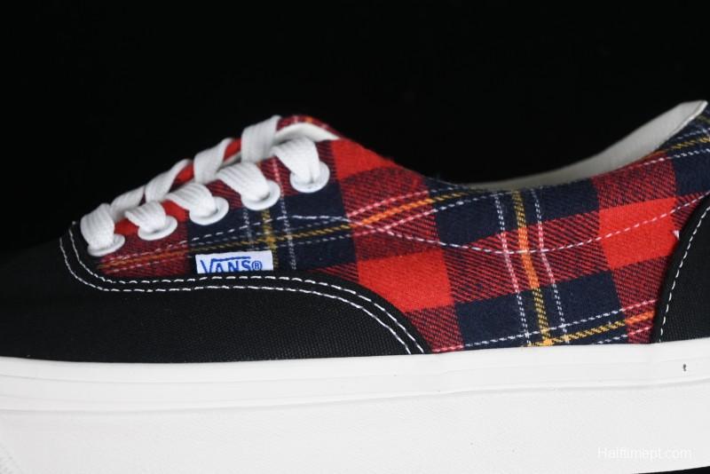Vans Era Low-Top Skate Shoes with Black Canvas and Red Scottish Plaid Checkered Design - VN0A2RR1QWP