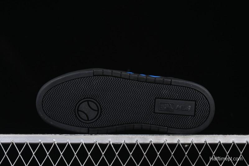 NY Yankees Black Leather Sneakers with Bold Blue Logo