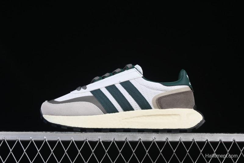 Adidas Retro-Inspired Sneakers - White, Grey & Green with Boost Sole
