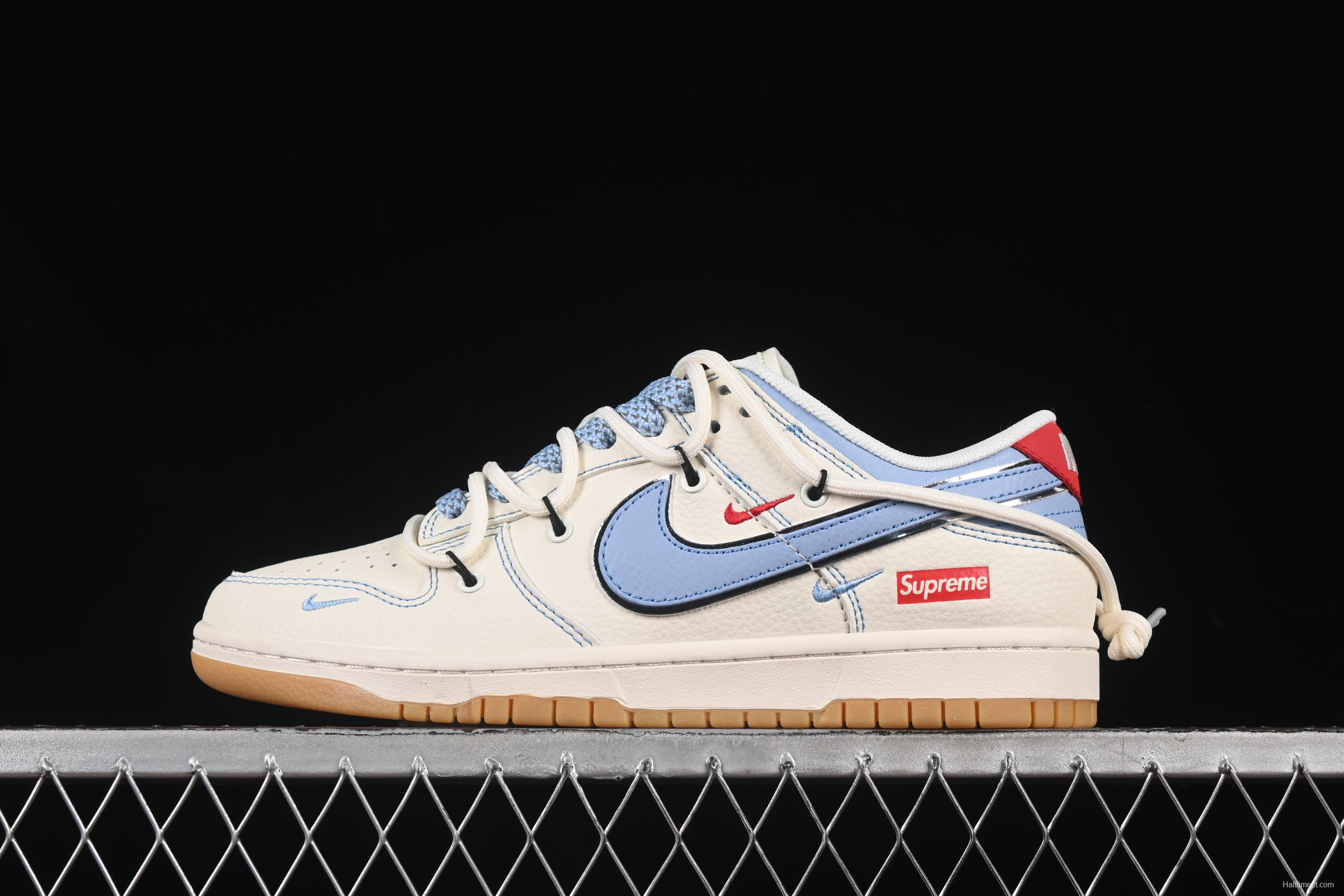 Nike SB Dunk Low Sup Series Strap White with Blue Swoosh Anniversary Customized Low-Top Skate Shoes - FC1688-216