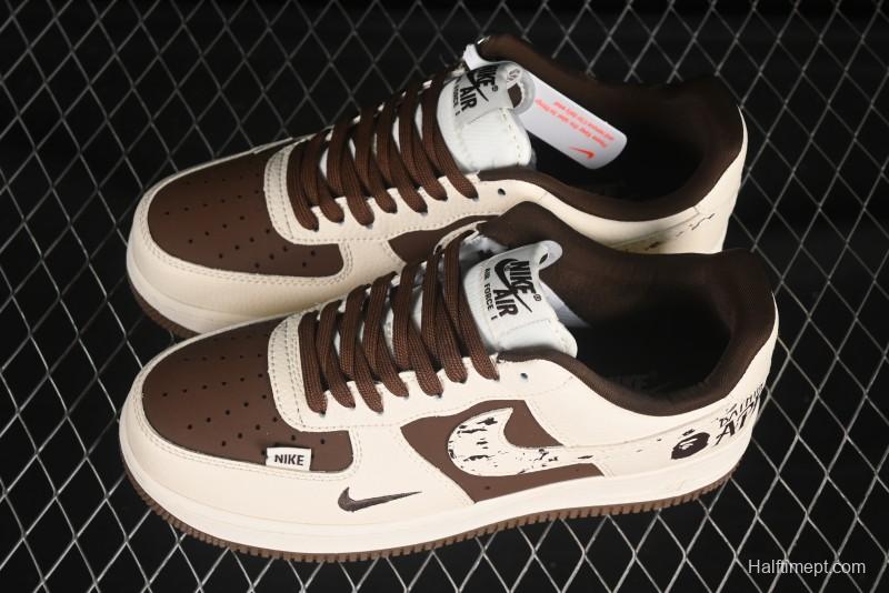 Nike Air Force 1 '07 Low BAPE Collaboration Beige Brown Graffiti Swoosh Casual Sneakers - DF0188-061