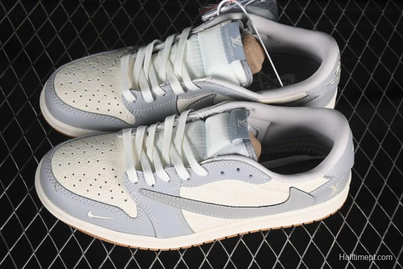 Nike Travis Scott x Fragment Design x Air Jordan 1 Low OG SP AJ1 LV Collaboration Grey White Gum Low-top Casual Sneakers - XS2024-057