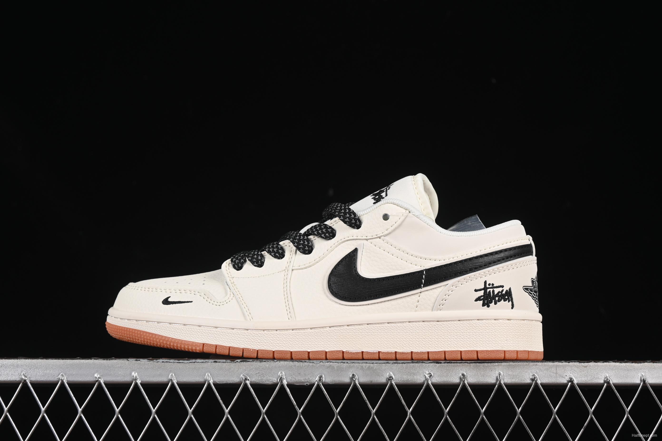 Nike Air Jordan 1 Low Stussy Collaboration Black Hook Crepe Sole High-End Custom Retro Basketball Shoes - XX3168-170