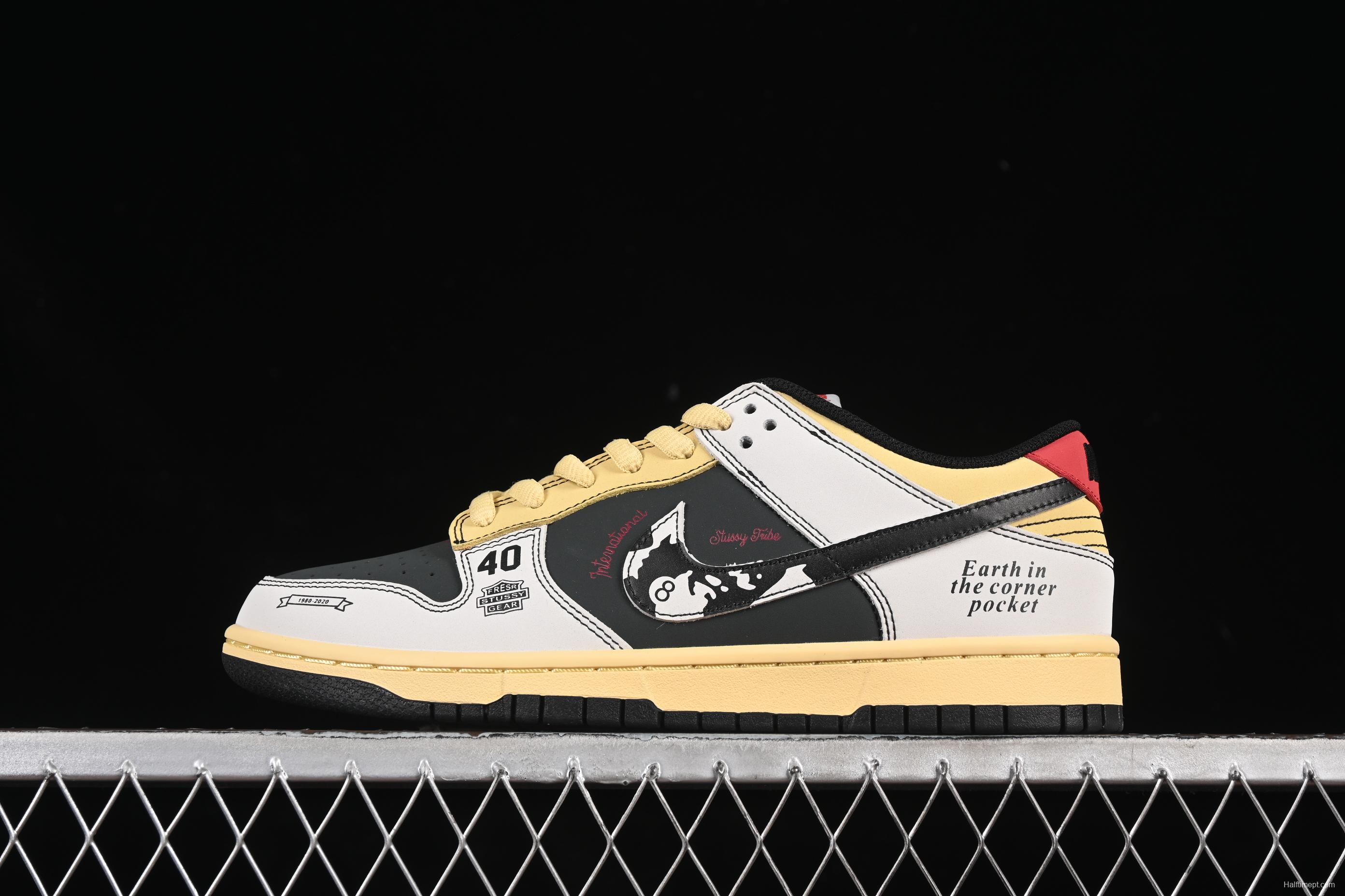 Nike SB Dunk Low Stussy Collaboration Black Red Anniversary Custom Low-Top Casual Skate Shoes - ST6636-002