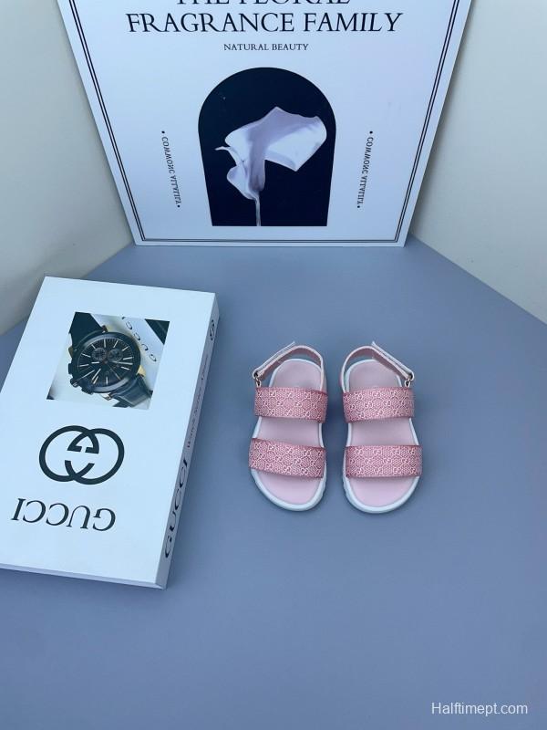 2025 Kids Gucci Black Pink Fabric Sandals