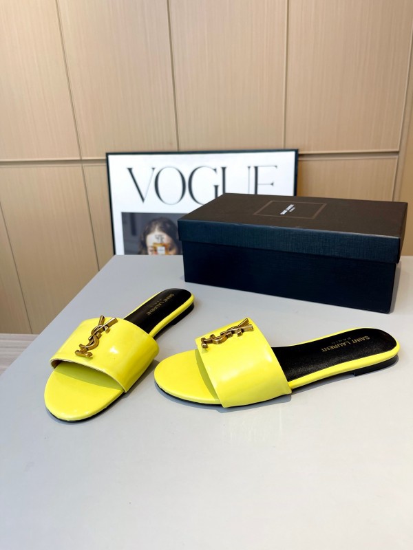 2025 Women Yves Saint Laurent Yellow Patent Leather Slippers LY00180