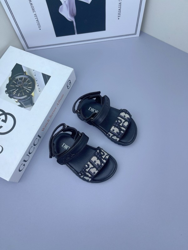 2025 Kids Dior Black Fabric Leather Sandals
