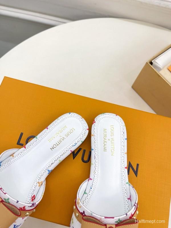 2025 Slippers Louis Vuitton Multicolor Leather Bow MJ00290