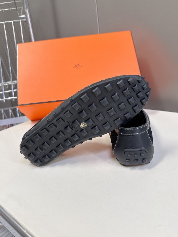 2025 Women Hermès Black Mesh Leather Trainers KFY00250