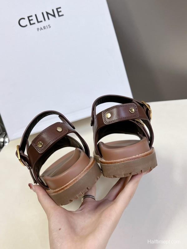 2025 Women Celine Brown Leather Sandals KFY00280