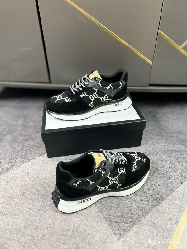2024 Men Gucci black white fabric suede sneakers MJ00260