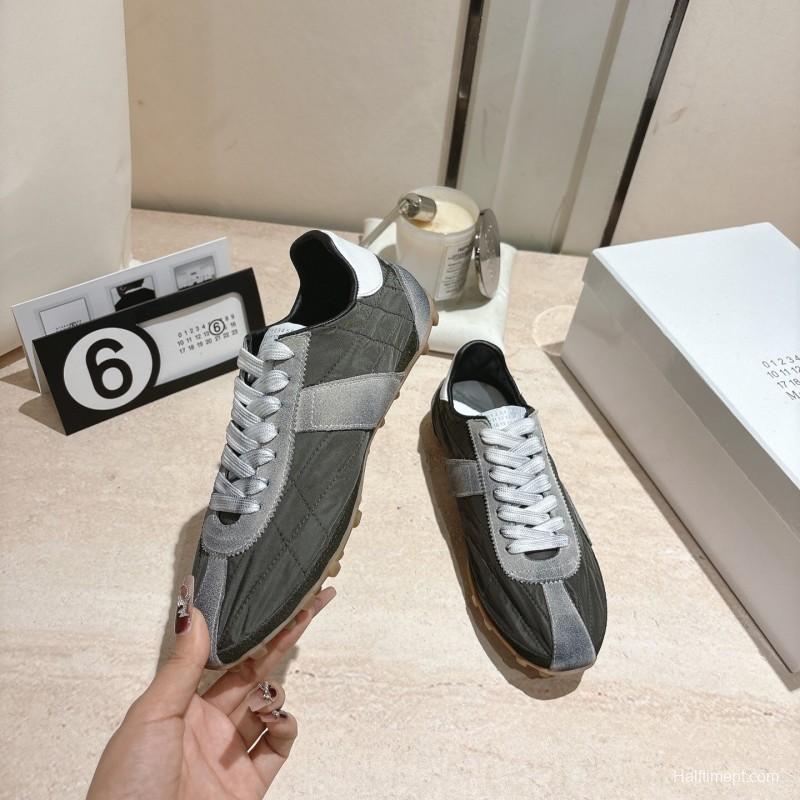 2025 Unisex Maison Margiela Black Grey Nylon Suede Sneakers Distressed LY00360