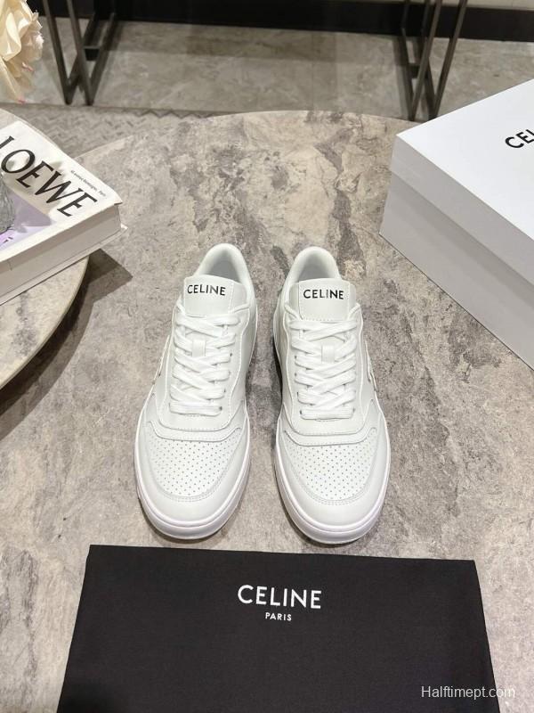 2025 Women Celine White Leather Casual Sneakers