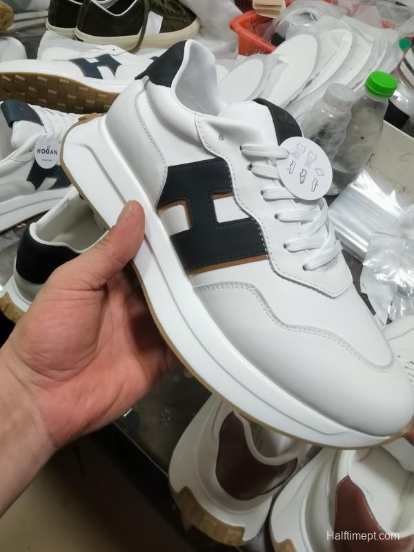 2025 Unisex HOGAN White Blue Brown Leather Sneakers H-STRIPES LY00360(F)/LY00370(M)