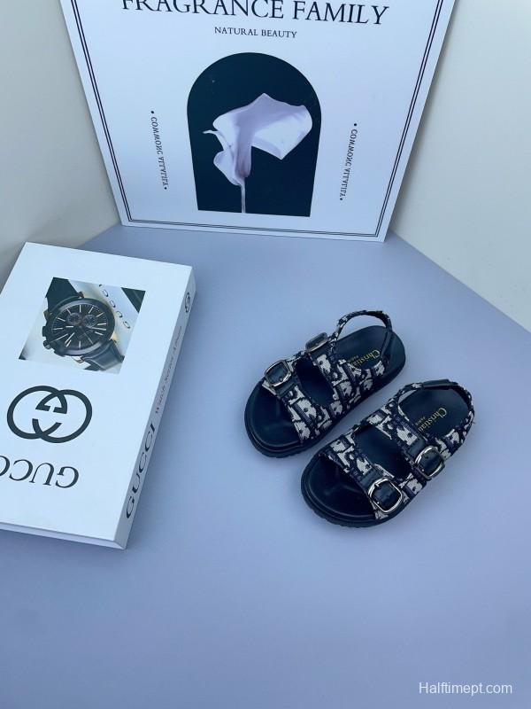 2025 Kids Gucci Black Leather Sandals