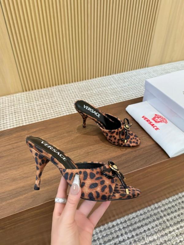 2025 Women VERSACE Leopard Print Calf Hair Heels LY00210