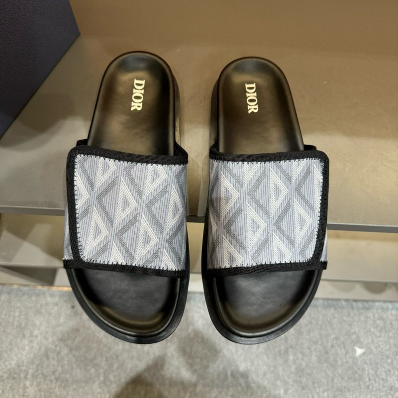 2024 Dior Grey White Fabric Slippers MJ00180