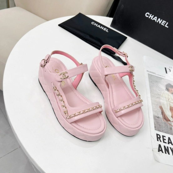 2025 Women Chanel Pink Leather Sandals LY00260