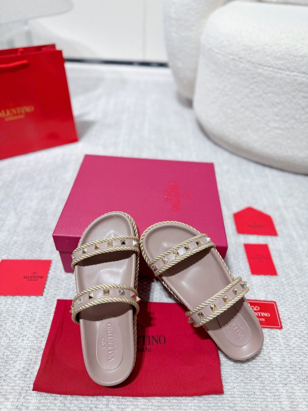 2025 Women Valentino Beige Leather Slippers