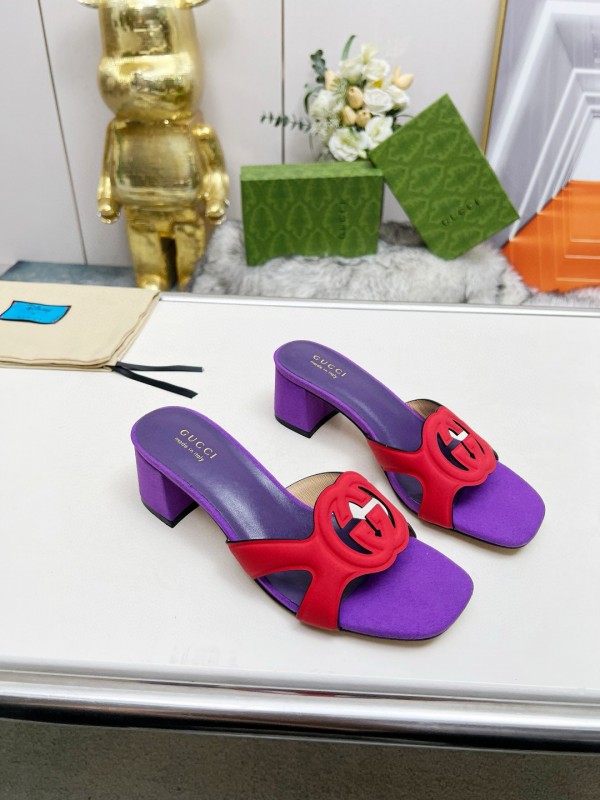 2025 Gucci Purple Red Leather Slippers MJ00190