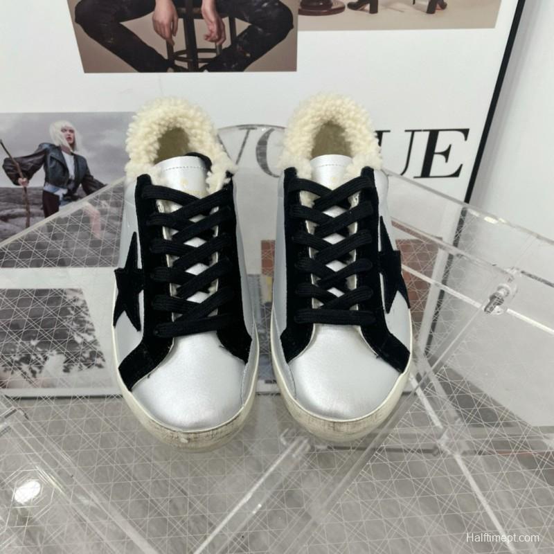 2025 Women GGDB Black White Leather Shearling Sneaker