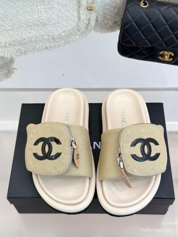 2025 Slippers Chanel Beige Fabric Slippers KFY00220