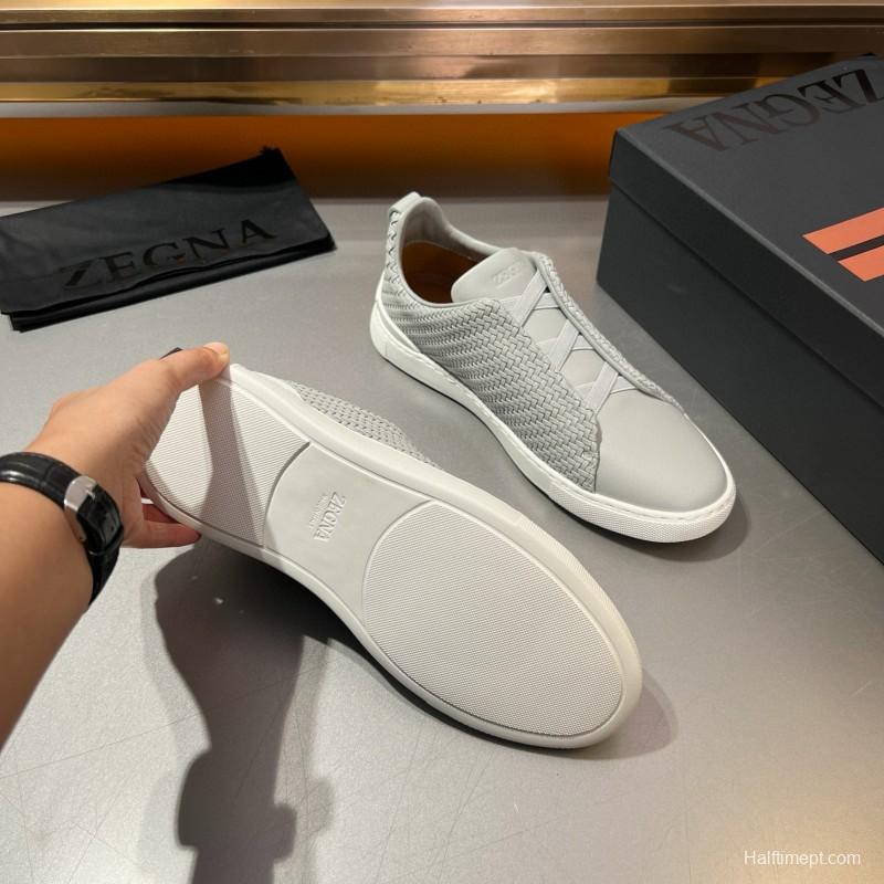 2024 Men Ermenegildo Zegna White Leather Woven Sneakers