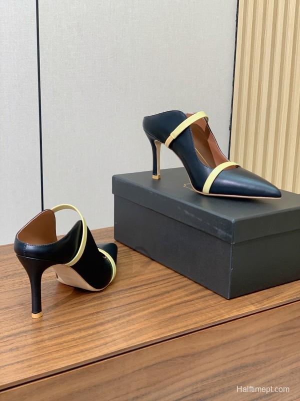 2025 Women Malone Souliers Black Yellow Leather Pumps