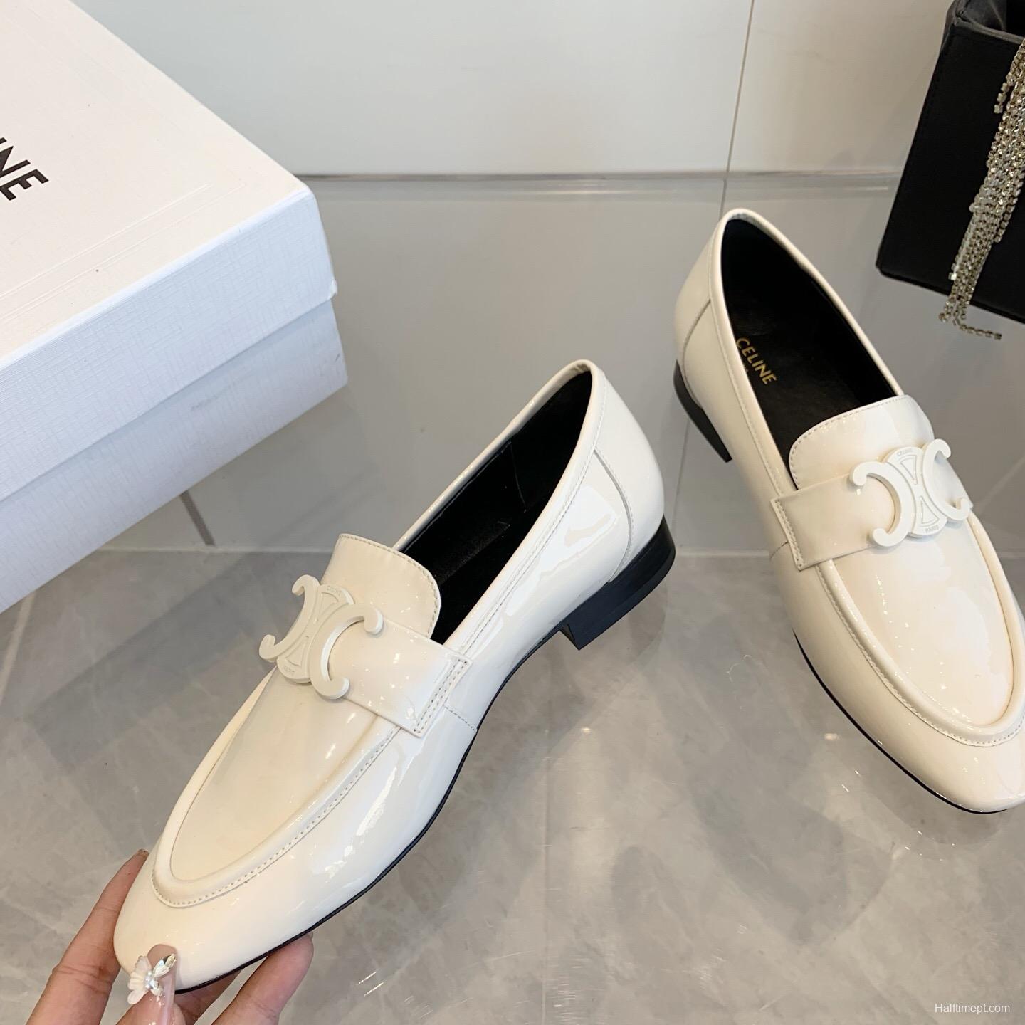 2025 Women Celine White Patent Leather Loafers