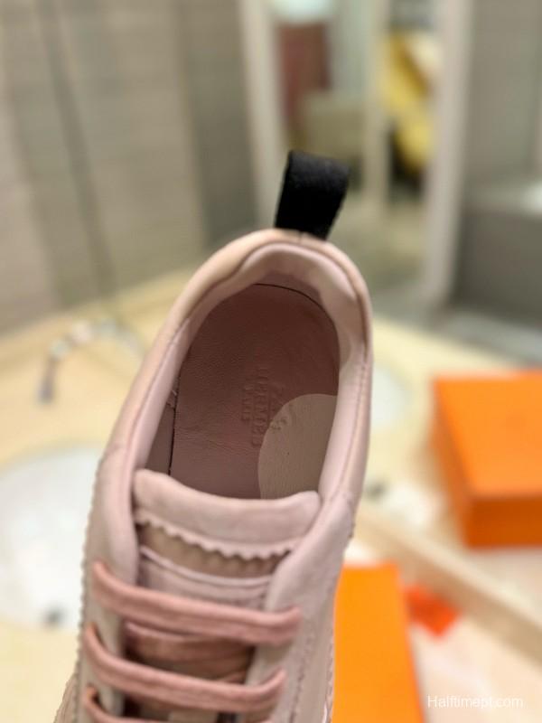 2024 Women Hermès Pink Leather Sneakers