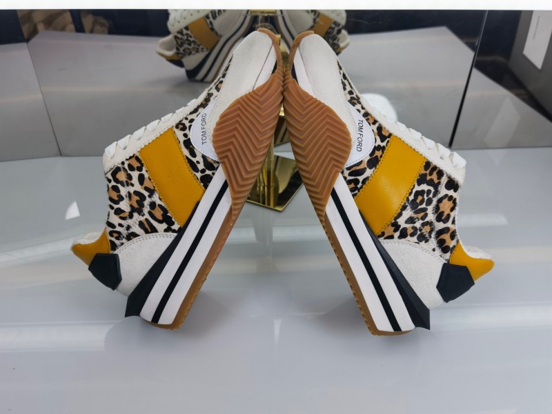 2025 Unisex TOM FORD Yellow Black White Leather Suede Leopard Print Sneakers LY00360(F)/LY00370(M)