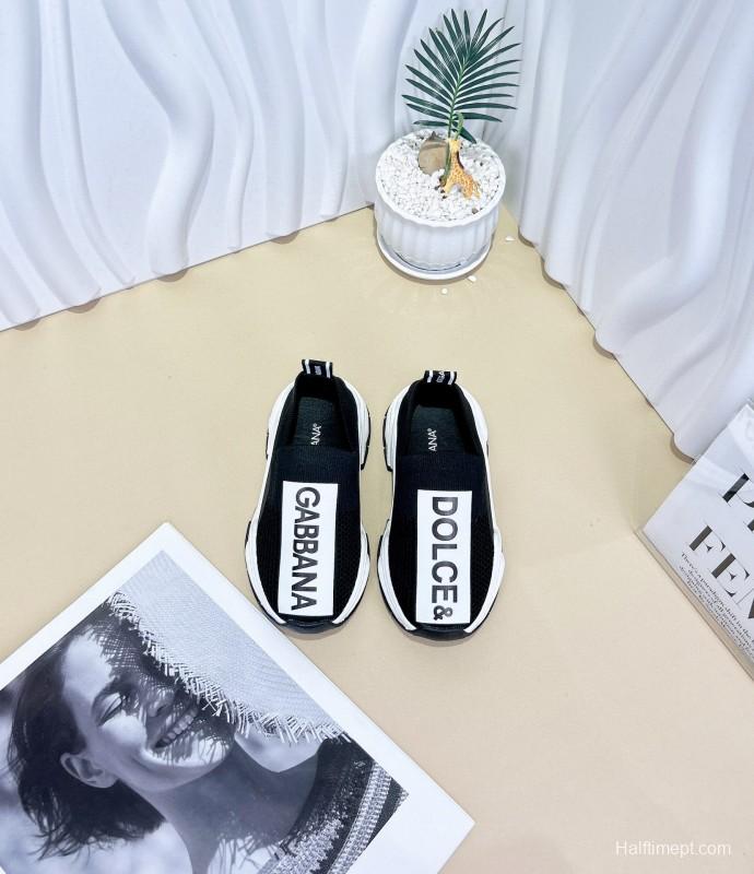 2024 Kids Dolce & Gabbana Pink Black White Fabric Sneakers