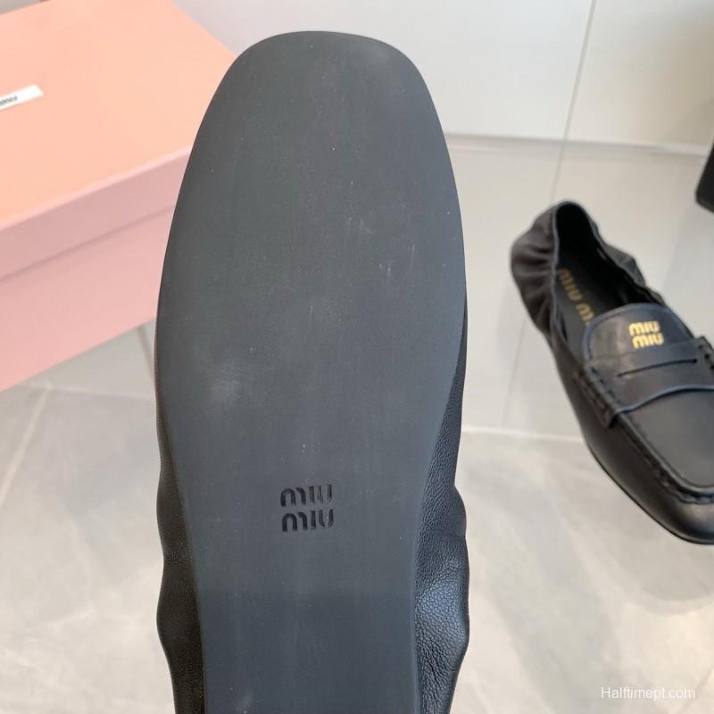 2025 Women Miu Miu Black Leather Loafers