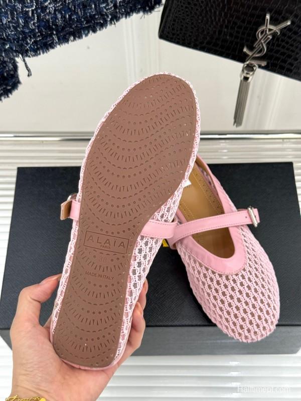 2025 Slippers AlAIA Pink Mesh Leather Mule