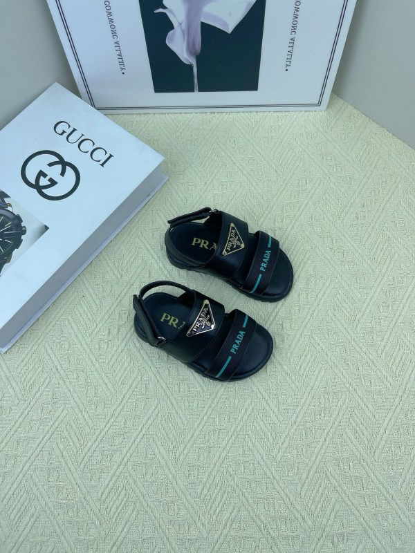 2025 Kids PRADA Black White Leather Sandal