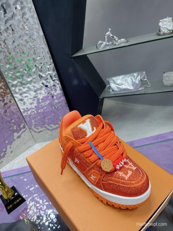 2024 Kids Louis Vuitton Orange Leather LV Trainer