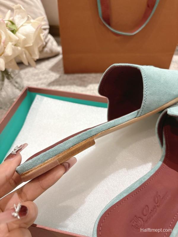 2025 Women LP Light Blue Suede Slippers LY00270