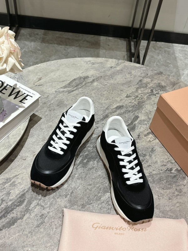2025 Women Gianvito Rossi Black White Leather Mesh Sneakers