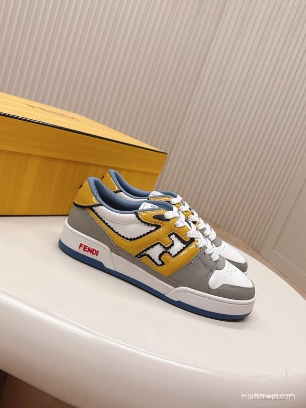 2025 Unisex Fendi White Yellow Grey Leather Sneakers FD Match LY00360(F)/LY00370(M)