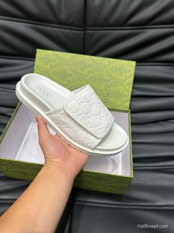 2024 Slippers Gucci White Leather Slippers MJ00200