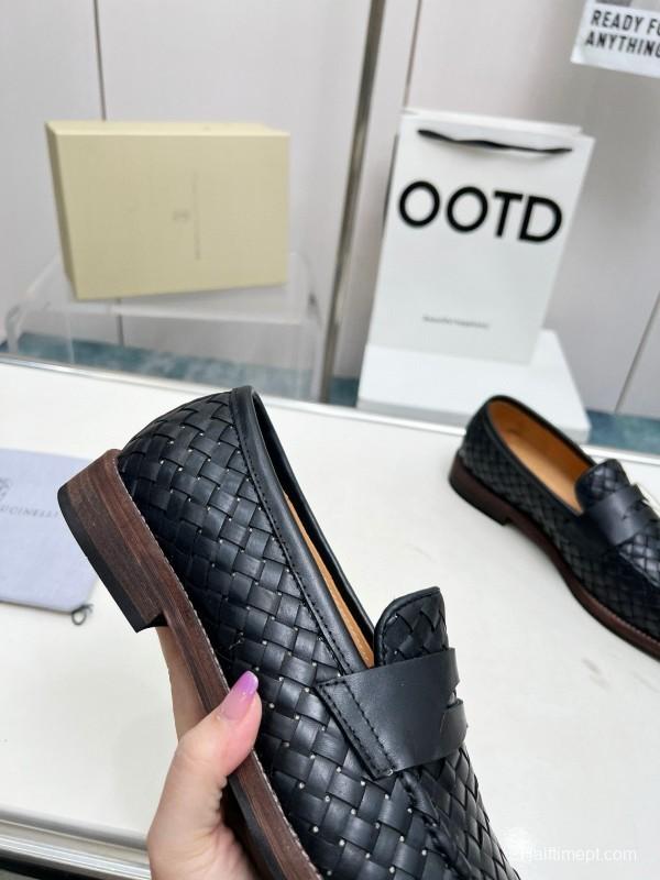 2024 Men Brunello Cucinelli Black Leather Loafers MJ00500