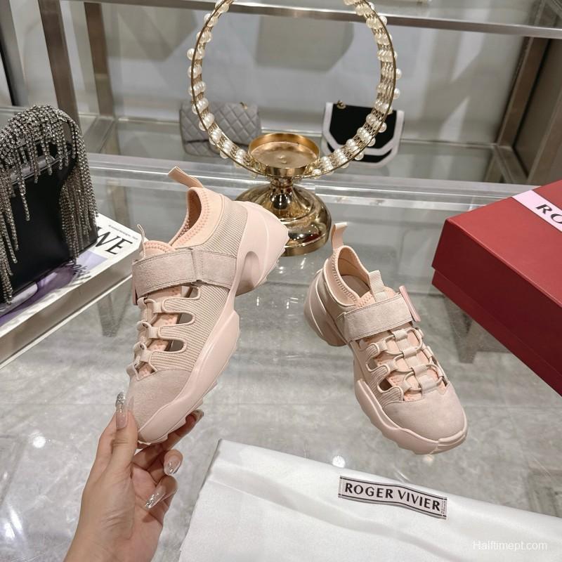 2025 Women RV Pink Knit Suede Sneakers LY00400