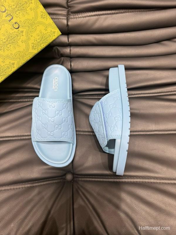 2024 Slippers Gucci Light Blue Synthetic Leather Slippers MJ00200