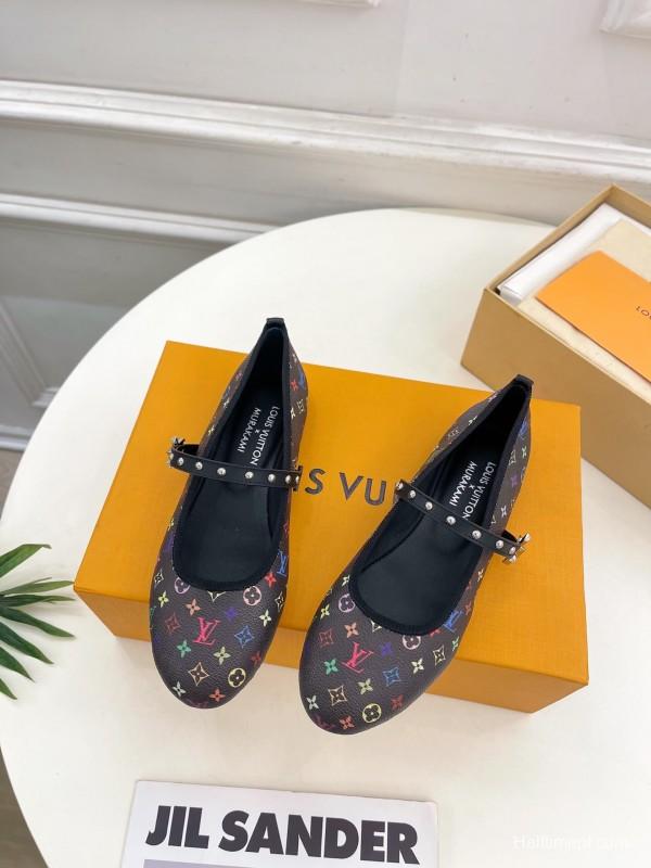 2025 Women Louis Vuitton Multicolor Leather Ballet Flats KFY00300