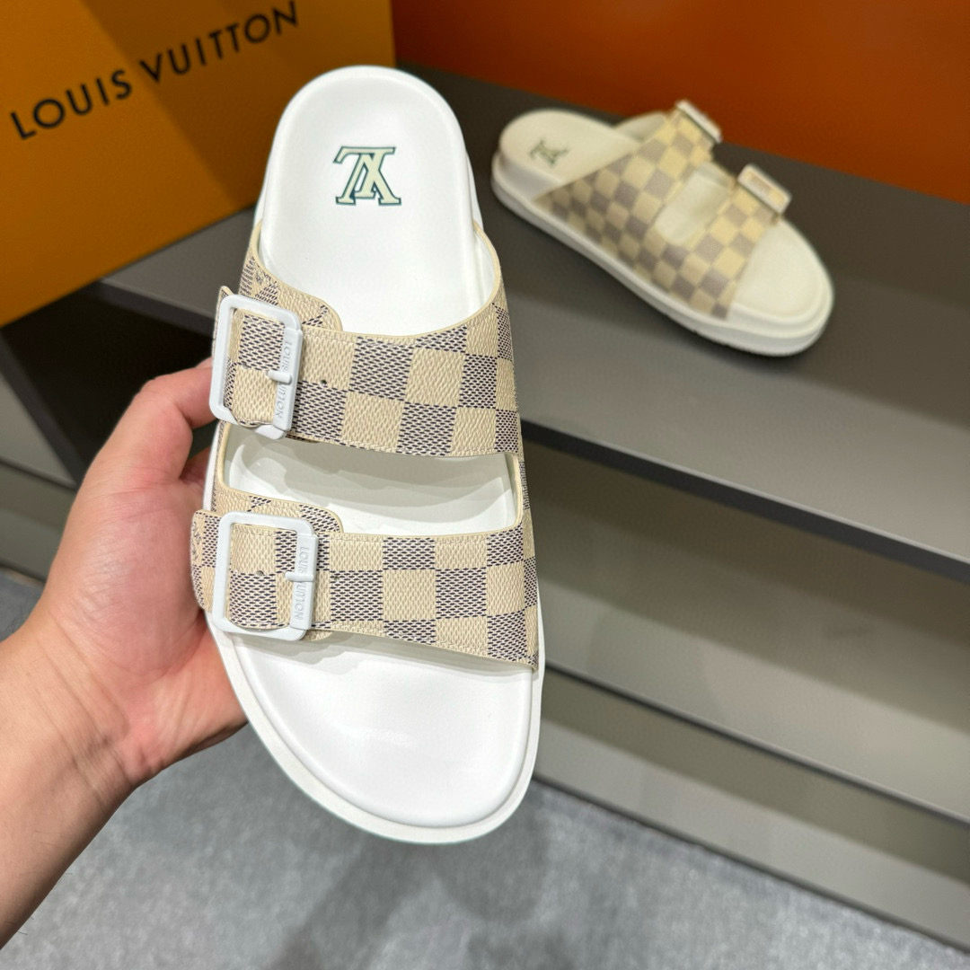 2024 Slippers Louis Vuitton White Beige Canvas Slippers